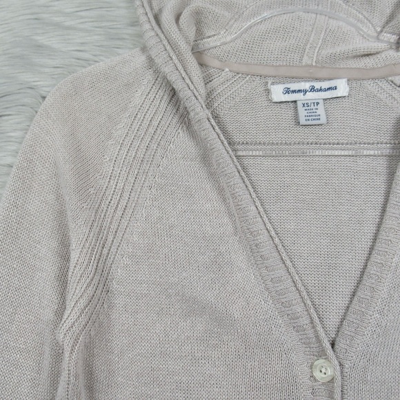 TOMMY BAHAMA Gray Lea Hooded Knit Linen Cardigan Button V-Neck Sweater Size XS - Picture 7 of 14